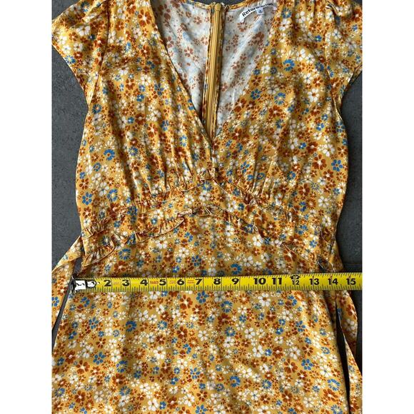 Reformation Size 6 Kaye Junie V-neck Gold Tie Back Silk Satin Floral Long Dress - Picture 9 of 13